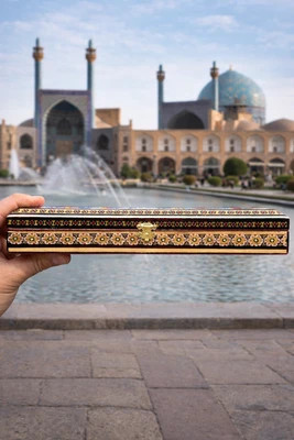 جعبه مضراب سنتور مدل خاتم کاری طرح باغ
